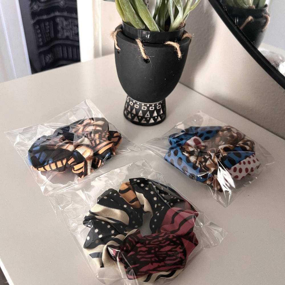 KEPT ROOTS Kente Inspired Handmade Scrunchies Ponytail Holders Set of 3